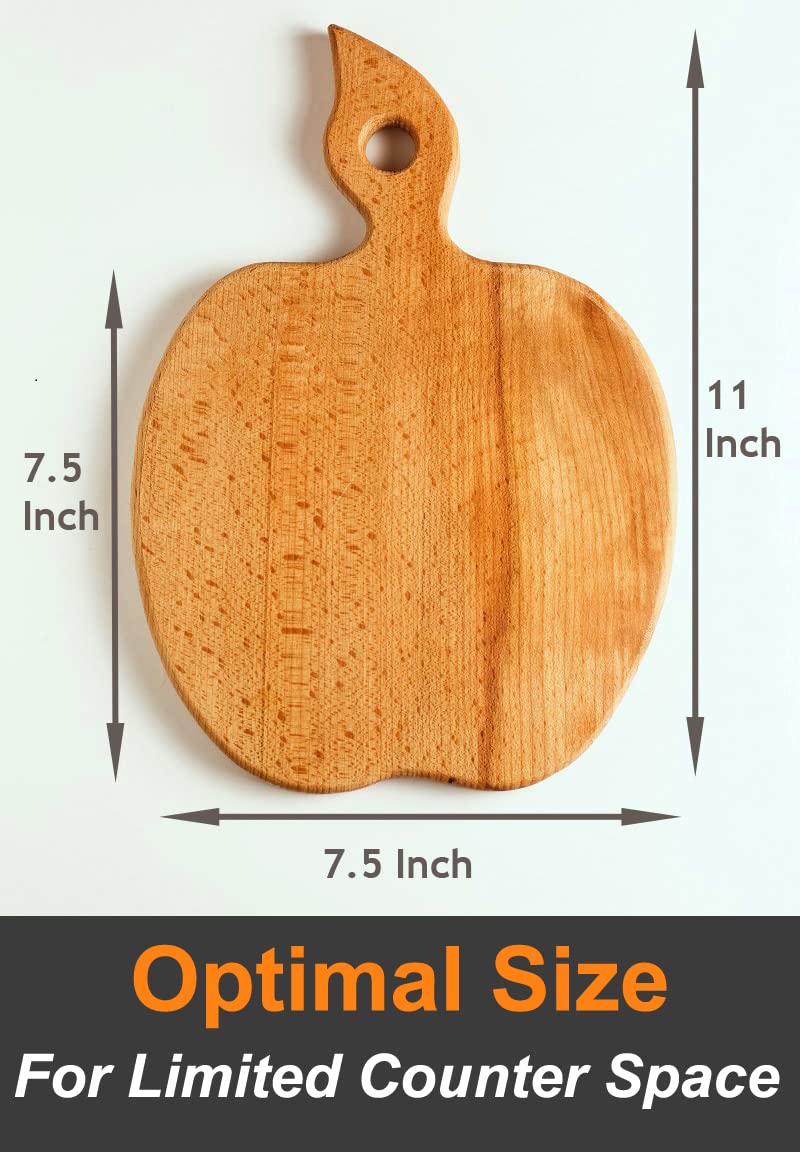 ECOSALL Apple-shaped Solid Wood Cutting Board With Handle For Fruit, Veggies, Cheese â€“ Small Wooden Bread Board, Cheese Serving Platter, Round Charcuterie Board â€“ 100% Natural, Reversible, Presentable - Image 2